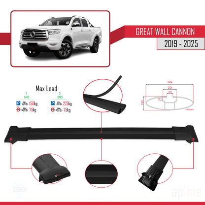 Compatible avec Great Wall Cannon 2019-2025 FLY Model Barres de Toit Railing Porte-Bagages de Voiture Noir Aluminium 2 Barres