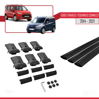 Compatible avec Ford Transit/Tourneo Connect 2 2014-2021 FLY Model Barres de Toit Railing Porte-Bagages de Voiture Noir Aluminium 3 Barres