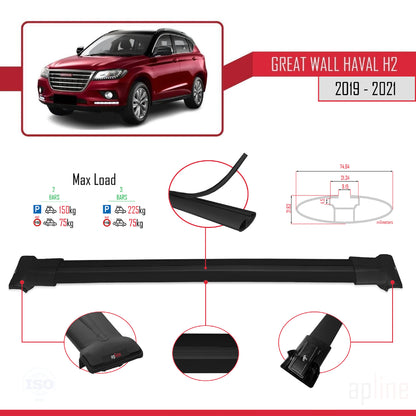 Compatible avec Great Wall Haval H2 2019-2021 FLY Model Barres de Toit Railing Porte-Bagages de Voiture Noir Aluminium 2 Barres