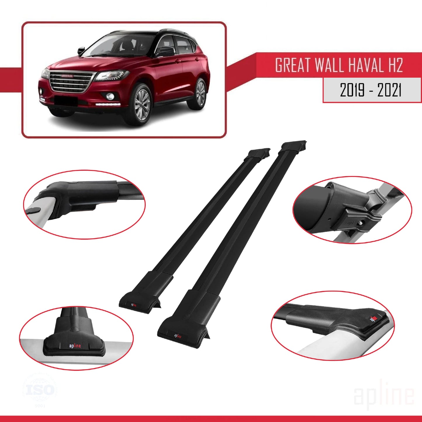 Compatible avec Great Wall Haval H2 2019-2021 FLY Model Barres de Toit Railing Porte-Bagages de Voiture Noir Aluminium 2 Barres