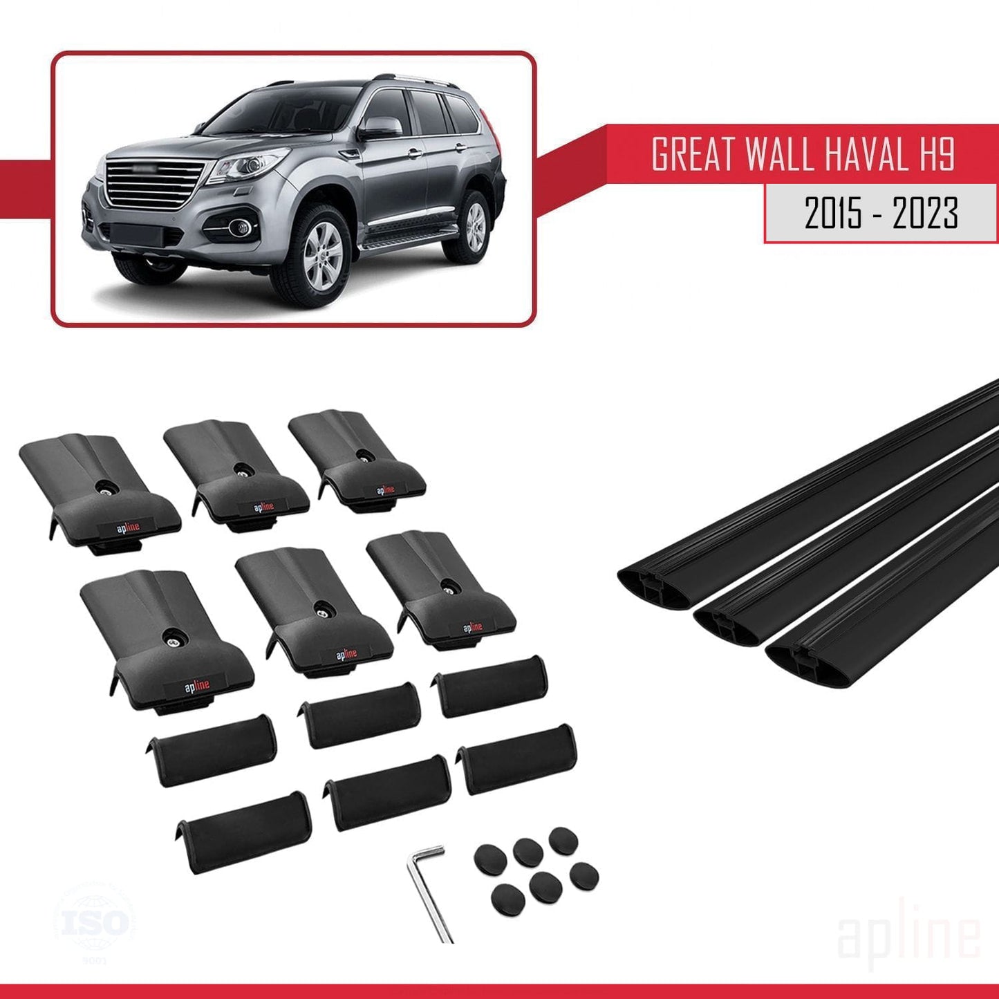 Compatible avec Great Wall Haval H9 2015-2023 FLY Model Barres de Toit Railing Porte-Bagages de Voiture Noir Aluminium 3 Barres