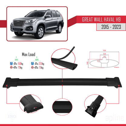 Compatible avec Great Wall Haval H9 2015-2023 FLY Model Barres de Toit Railing Porte-Bagages de Voiture Noir Aluminium 2 Barres