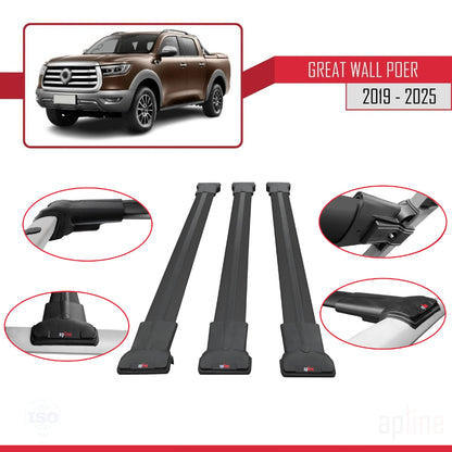 Compatible avec Great Wall Poer 2019-2025 FLY Model Barres de Toit Railing Porte-Bagages de Voiture Noir Aluminium 3 Barres