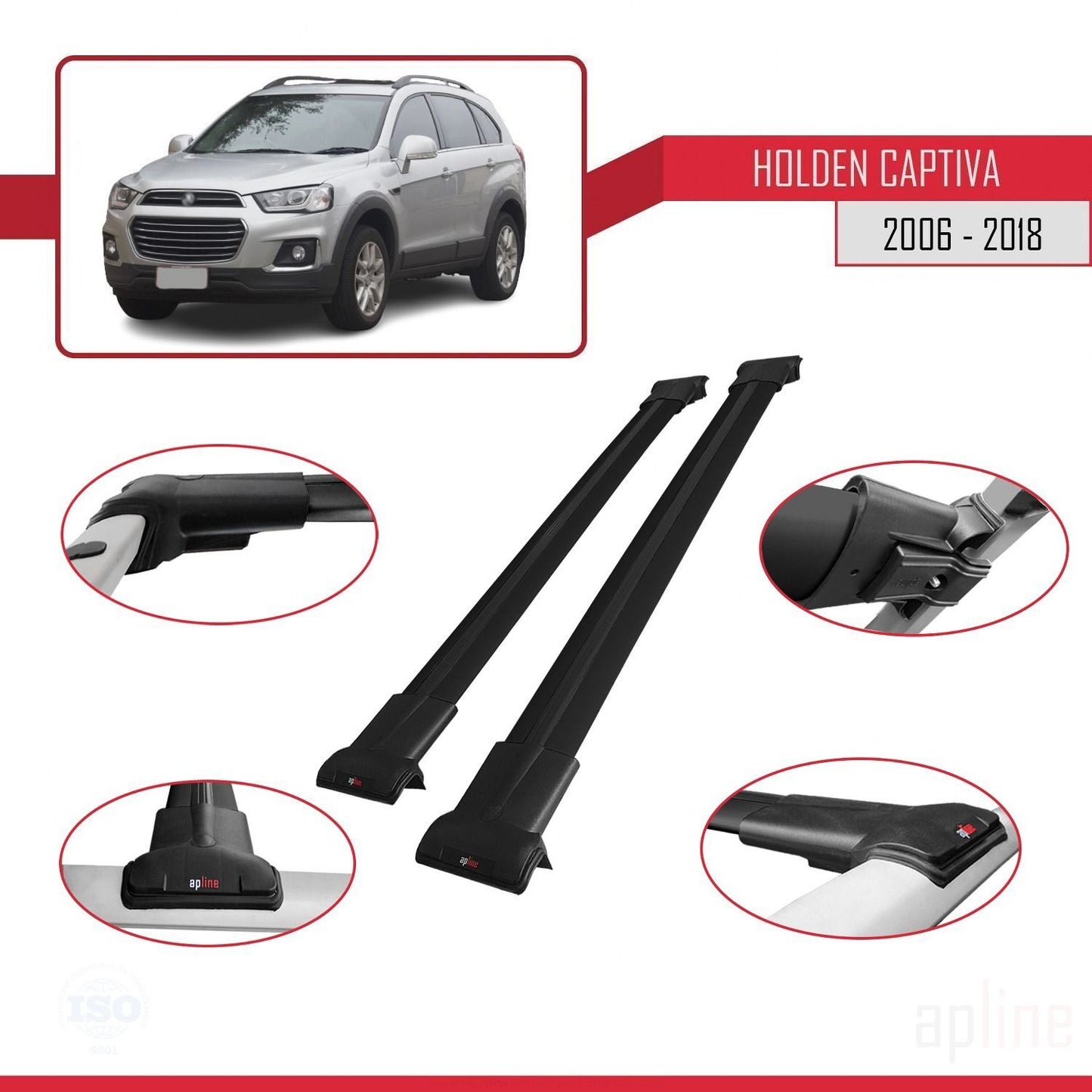 Compatible avec Holden Captiva 2006-2018 FLY Model Barres de Toit Railing Porte-Bagages de Voiture Noir Aluminium 2 Barres