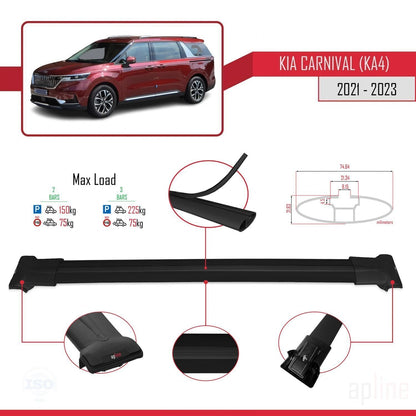 Compatible avec Kia Carnival 4 (KA4) 2021-2023 FLY Model Barres de Toit Railing Porte-Bagages de Voiture Noir Aluminium 2 Barres