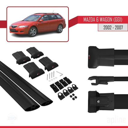 Compatible avec Mazda 6 I (GG1) 2002-2007 FLY Model Barres de Toit Railing Porte-Bagages de Voiture Noir Aluminium 2 Barres