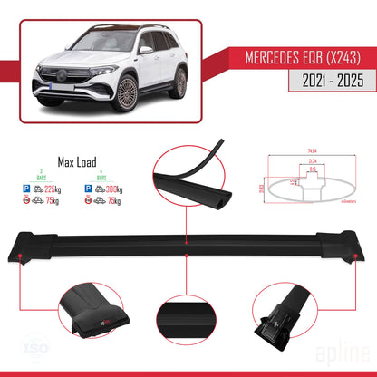 Compatible avec Mercedes EQB (X243) 2021-2025 FLY Model Barres de Toit Railing Porte-Bagages de Voiture Noir Aluminium 3 Barres