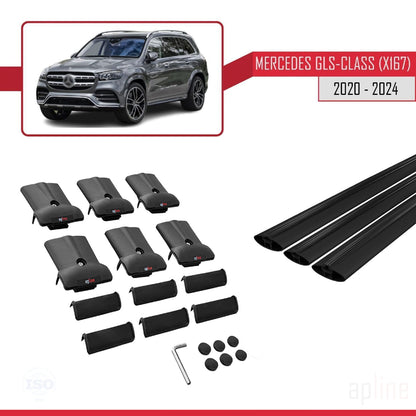 Compatible avec Mercedes Classe GLS (X167) 2020-2025 FLY Model Barres de Toit Railing Porte-Bagages de Voiture Noir Aluminium 3 Barres