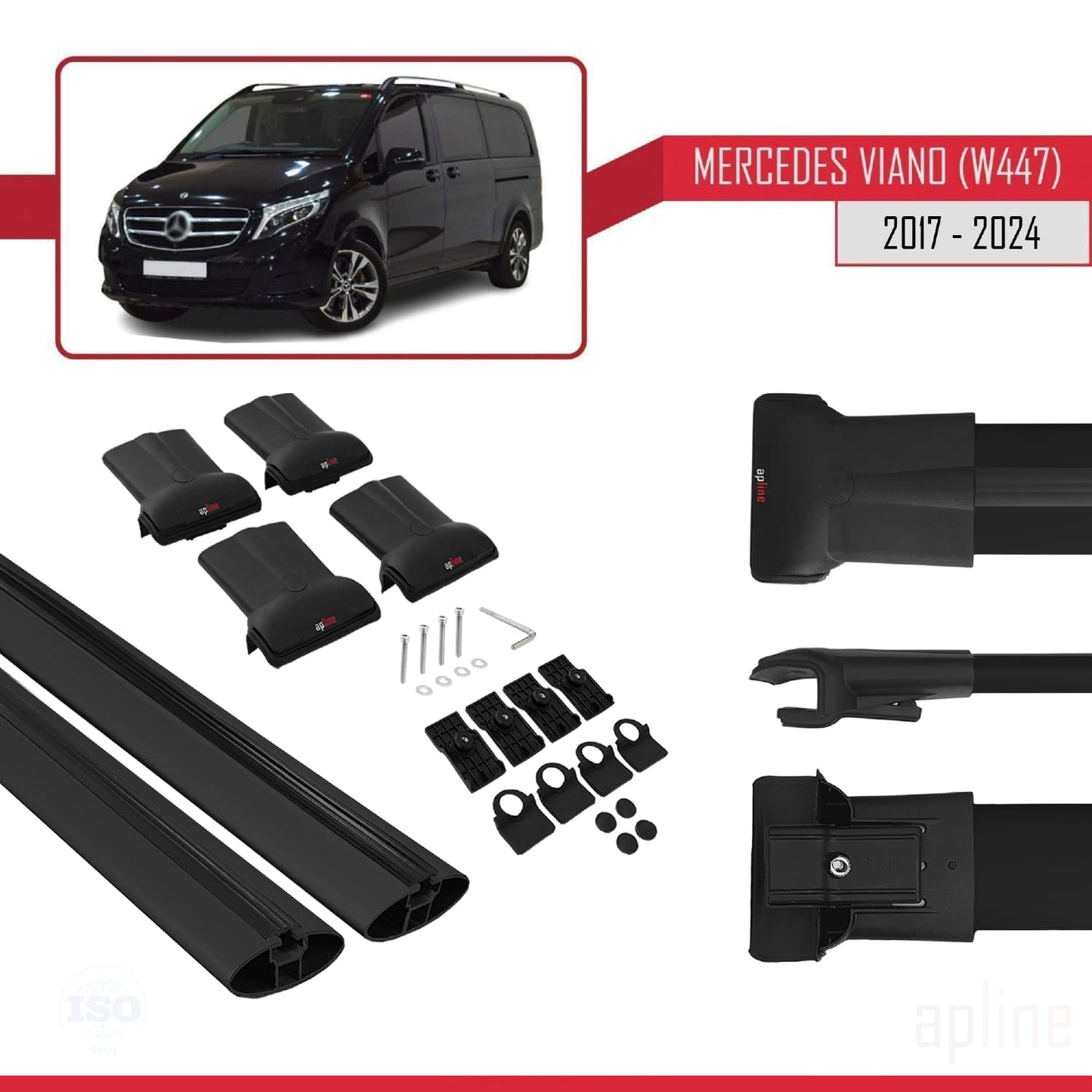 Compatible avec Mercedes Viano 3 (W447) 2014-2025 FLY Model Barres de Toit Railing Porte-Bagages de Voiture Noir Aluminium 2 Barres