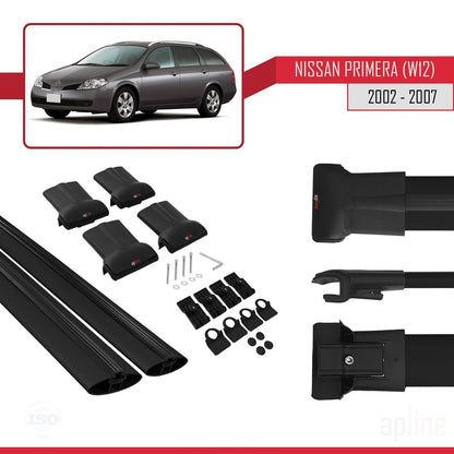Compatible with Nissan Primera 3 (W12) Traveller 2002-2007 FLY Model Car Roof Rack Cross Bar Black Aluminium 2 Bars