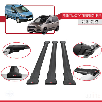 Compatible avec Ford Transit/Tourneo Courier Post-Facelift 2018-2022 FLY Model Barres de Toit Railing Porte-Bagages de Voiture Noir Aluminium 3 Barres