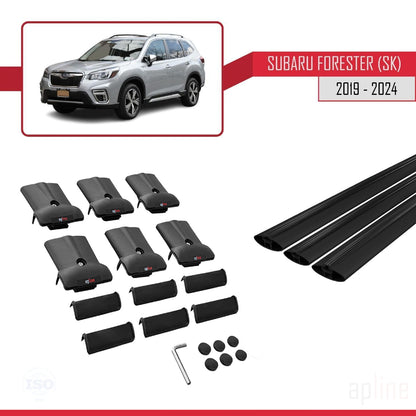 Compatible avec Subaru Forester 5 (SK) 2019-2024 FLY Model Barres de Toit Railing Porte-Bagages de Voiture Noir Aluminium 3 Barres