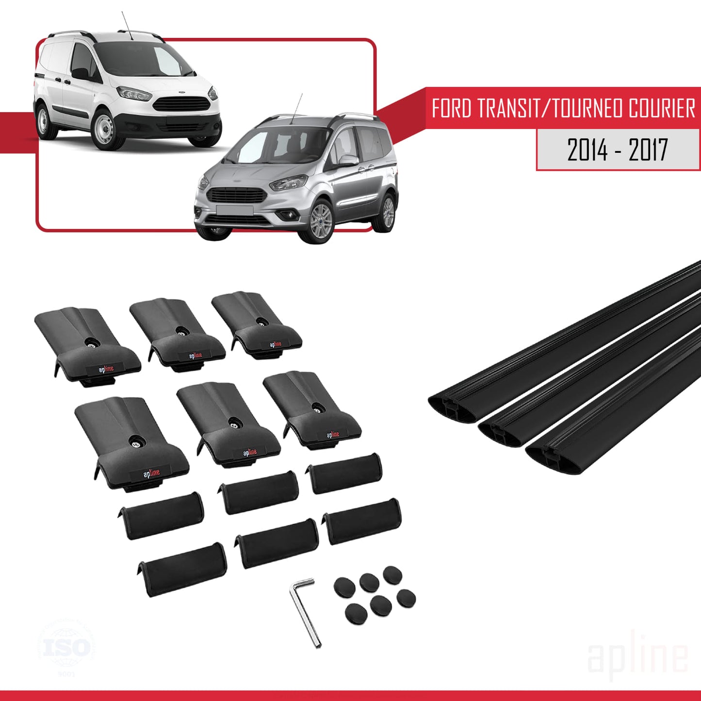 Compatible avec Ford Transit/Tourneo Courier Pre-Facelift 2014-2017 FLY Model Barres de Toit Railing Porte-Bagages de Voiture Noir Aluminium 3 Barres