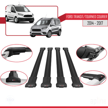 Compatible avec Ford Transit/Tourneo Courier Pre-Facelift 2014-2017 FLY Model Barres de Toit Railing Porte-Bagages de Voiture Noir Aluminium 4 Barres