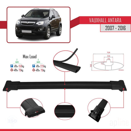Compatible avec Vauxhall Antara 2007-2016 FLY Model Barres de Toit Railing Porte-Bagages de Voiture Noir Aluminium 2 Barres