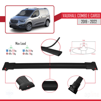 Compatible avec Vauxhall Combo E Cargo 2019-2022 FLY Model Barres de Toit Railing Porte-Bagages de Voiture Noir Aluminium 3 Barres