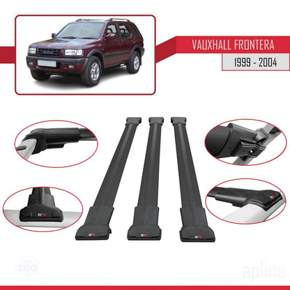 Compatible avec Vauxhall Frontera 2 1999-2004 FLY Model Barres de Toit Railing Porte-Bagages de Voiture Noir Aluminium 3 Barres