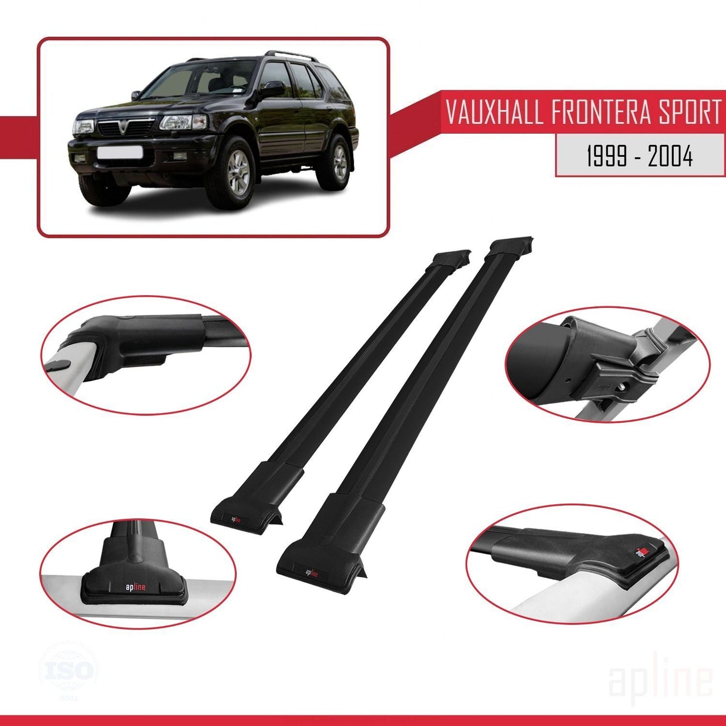 Compatible avec Vauxhall Frontera 2 Sport 1999-2004 FLY Model Barres de Toit Railing Porte-Bagages de Voiture Noir Aluminium 2 Barres