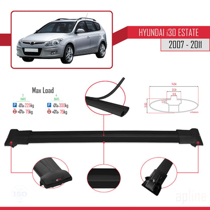 Compatible avec Hyundai i30 (FD) Break 2007-2011 FLY Model Barres de Toit Railing Porte-Bagages de Voiture Noir Aluminium 3 Barres