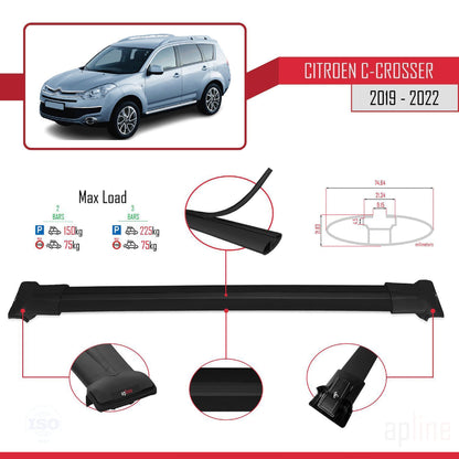 Compatible avec Citroen Berlingo 3 (K9) 2019-2022 FLY Model Barres de Toit Railing Porte-Bagages de Voiture Noir Aluminium 2 Barres