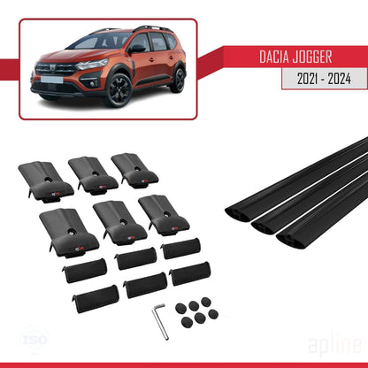 Compatible avec Dacia Jogger 2021-2025 FLY Model Barres de Toit Railing Porte-Bagages de Voiture Noir Aluminium 3 Barres