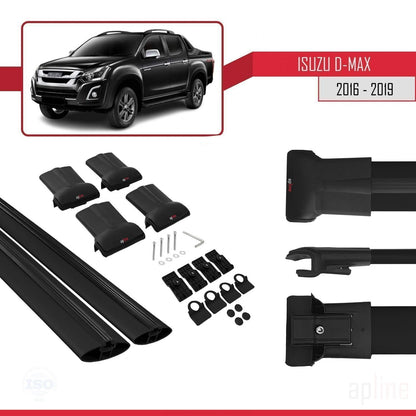 Compatible avec Isuzu D-Max 2 (RT85) Post-Facelift 2016-2019 FLY Model Barres de Toit Railing Porte-Bagages de Voiture Noir Aluminium 2 Barres