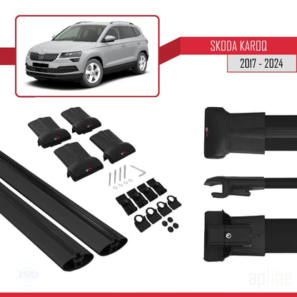 Compatible avec Skoda Karoq 2017-2025 FLY Model Barres de Toit Railing Porte-Bagages de Voiture Noir Aluminium 2 Barres