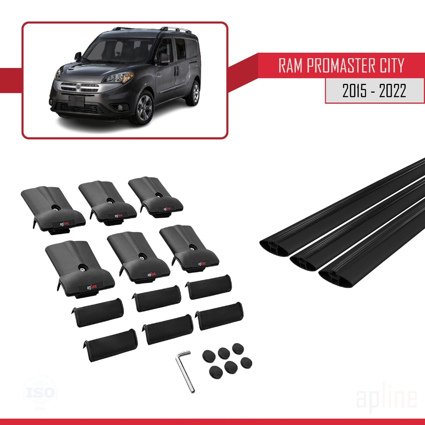 Compatible avec Ram Promaster City (636) 2015-2022 FLY Model Barres de Toit Railing Porte-Bagages de Voiture Noir Aluminium 3 Barres