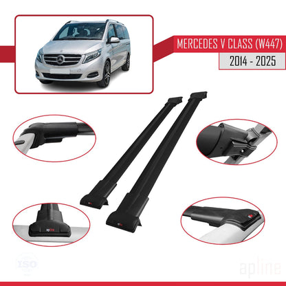 Compatible avec Mercedes Classe V 3 (W447) 2014-2025 FLY Model Barres de Toit Railing Porte-Bagages de Voiture Noir Aluminium 4 Barres