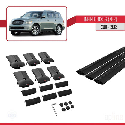 Compatible avec IInfiniti QX56 (Z62) 2011-2013 FLY Model Barres de Toit Railing Porte-Bagages de Voiture Noir Aluminium 3 Barres