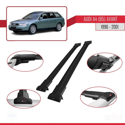 Compatible avec A4 (B5) Avant 1996-2001 FLY Model Barres de Toit Railing Porte-Bagages de Voiture Noir Aluminium 2 Barres