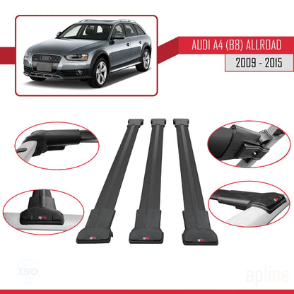 Compatible avec A4 (B8) Allroad 2009-2015 FLY Model Barres de Toit Railing Porte-Bagages de Voiture Noir Aluminium 3 Barres