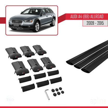 Compatible avec A4 (B8) Allroad 2009-2015 FLY Model Barres de Toit Railing Porte-Bagages de Voiture Noir Aluminium 3 Barres