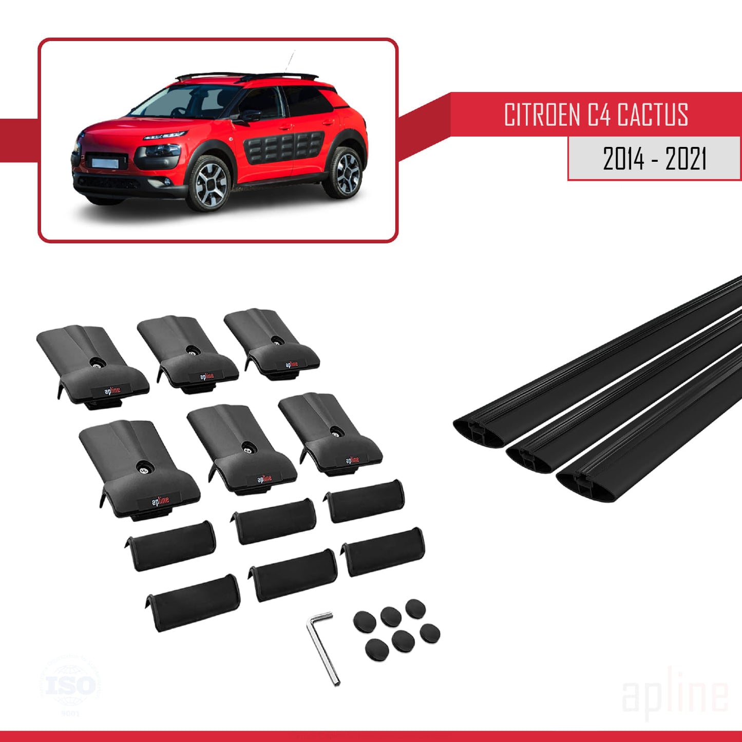 Compatible avec Citroen C4 Cactus 2014-2021 FLY Model Barres de Toit Railing Porte-Bagages de Voiture Noir Aluminium 3 Barres
