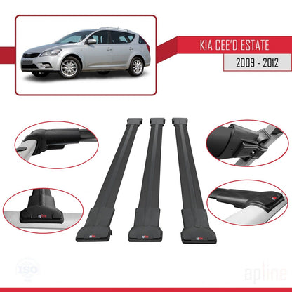 Compatible avec Kia Ceed (ED) Break Post-Facelift 2009-2012 FLY Model Barres de Toit Railing Porte-Bagages de Voiture Noir Aluminium 3 Barres