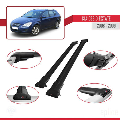 Compatible avec Kia Ceed (ED) Break Post-Facelift 2009-2012 FLY Model Barres de Toit Railing Porte-Bagages de Voiture Noir Aluminium 2 Barres
