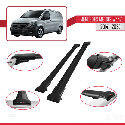 Compatible avec Mercedes Metris (W447) 2014-2025 FLY Model Barres de Toit Railing Porte-Bagages de Voiture Noir Aluminium 2 Barres