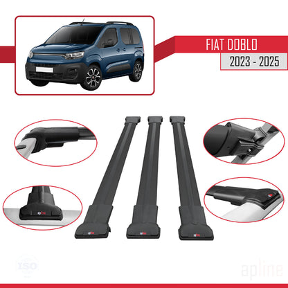 Compatible with Fiat Doblo 3 2023-2025 FLY Model Car Roof Rack Cross Bar Black Aluminium 3 Bars