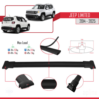 Compatible avec Jeep Limited 2014-2025 FLY Model Barres de Toit Railing Porte-Bagages de Voiture Noir Aluminium 2 Barres