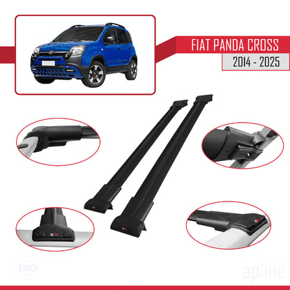 Compatible avec Fiat Panda Cross 2014-2025 FLY Model Barres de Toit Railing Porte-Bagages de Voiture Noir Aluminium 2 Barres