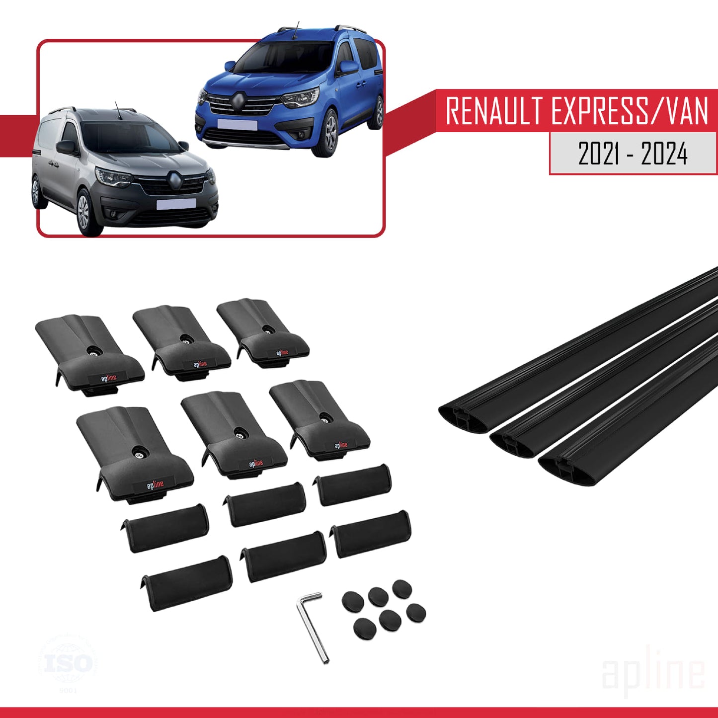Compatible avec Renault Express 2021-2025 FLY Model Barres de Toit Railing Porte-Bagages de Voiture Noir Aluminium 3 Barres
