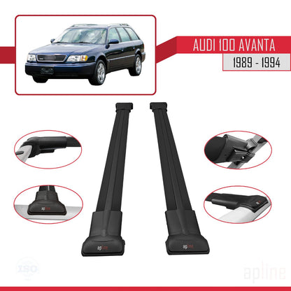 Compatible avec Audi 100 Avanta 1989-1994 FLY Model Barres de Toit Railing Porte-Bagages de Voiture Noir Aluminium 2 Barres