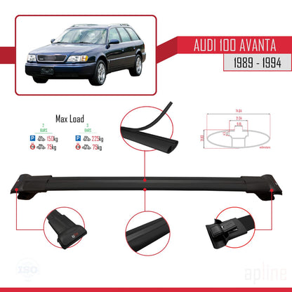 Compatible avec Audi 100 Avanta 1989-1994 FLY Model Barres de Toit Railing Porte-Bagages de Voiture Noir Aluminium 2 Barres