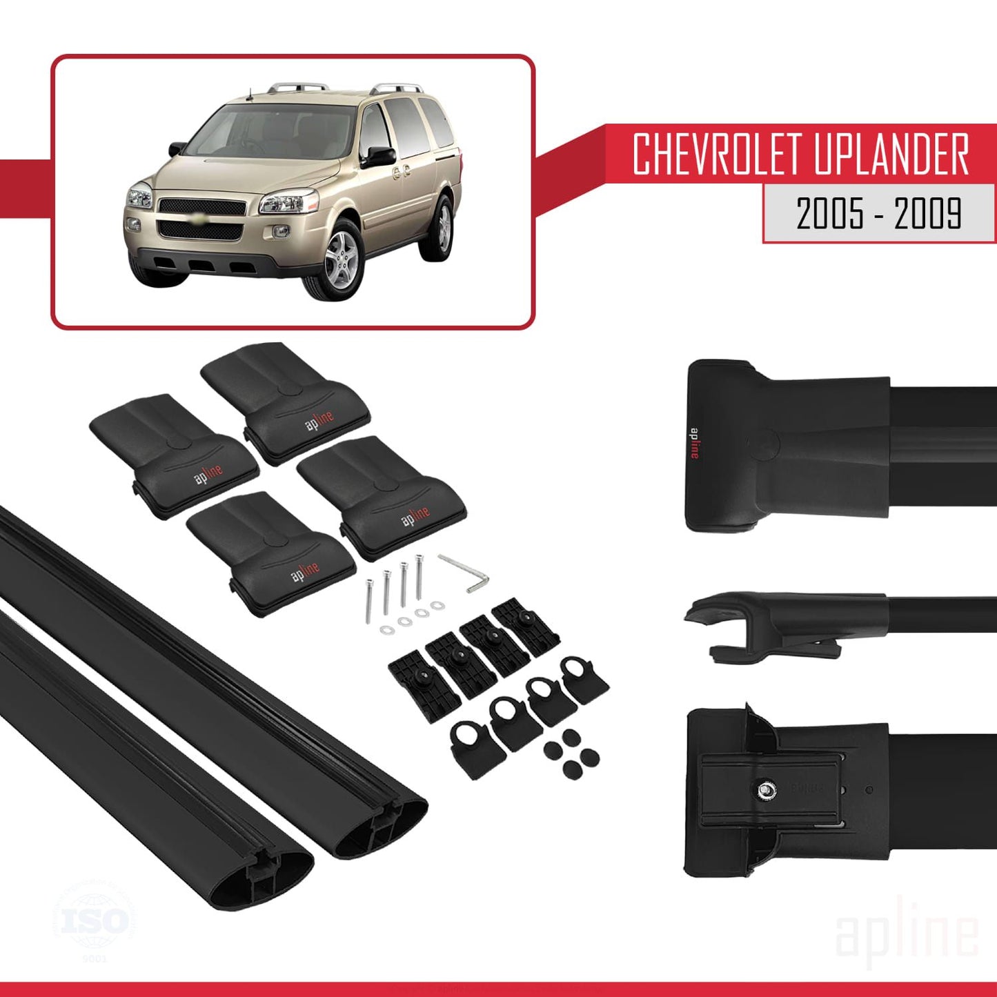 Compatible avec Chevrolet Uplander 2005-2009 FLY Model Barres de Toit Railing Porte-Bagages de Voiture Noir Aluminium 2 Barres