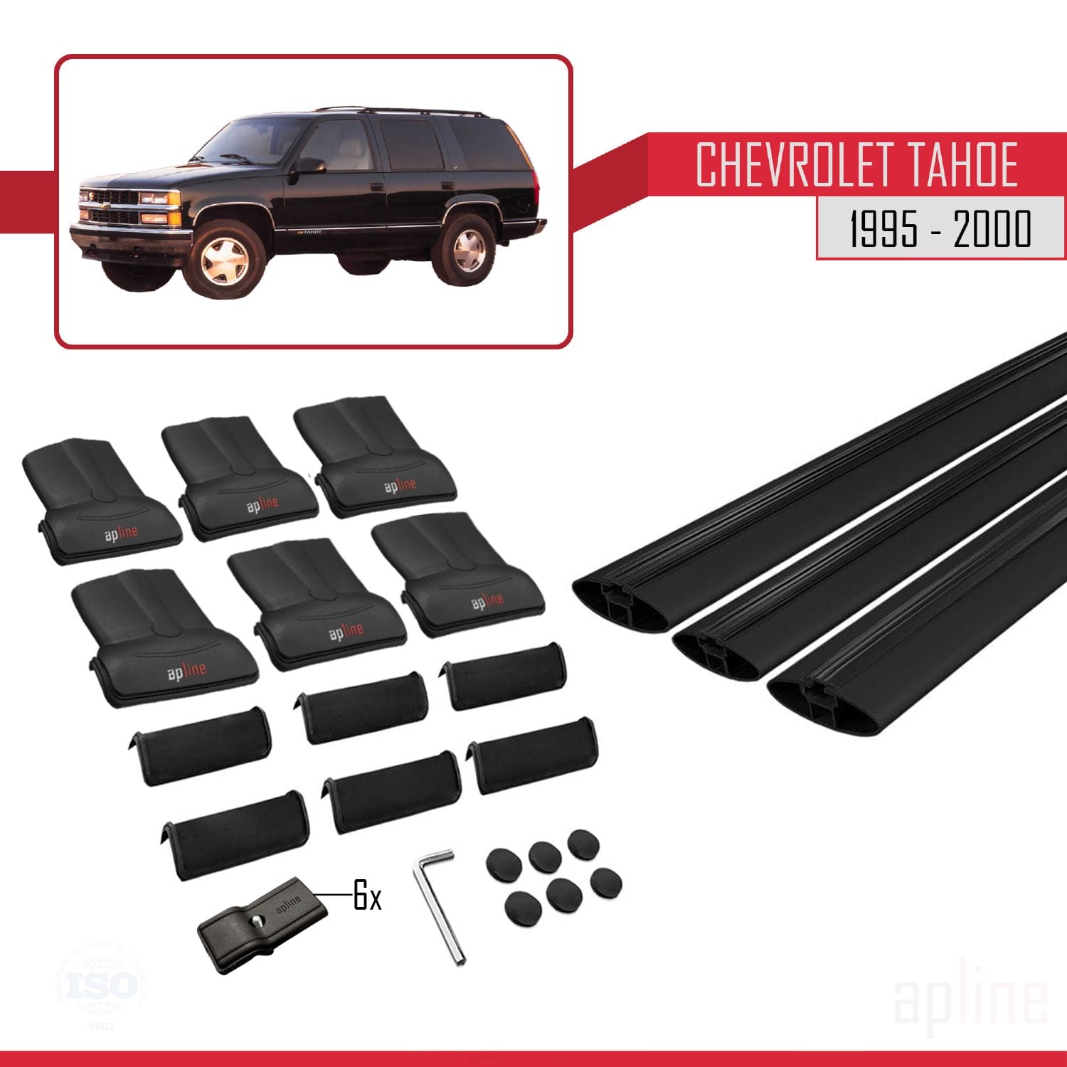 Compatible avec Chevrolet Tahoe 1995-2000 FLY Model Barres de Toit Railing Porte-Bagages de Voiture Noir Aluminium 3 Barres