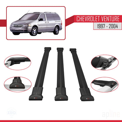 Compatible avec Chevrolet Venture 1997-2004 FLY Model Barres de Toit Railing Porte-Bagages de Voiture Noir Aluminium 3 Barres