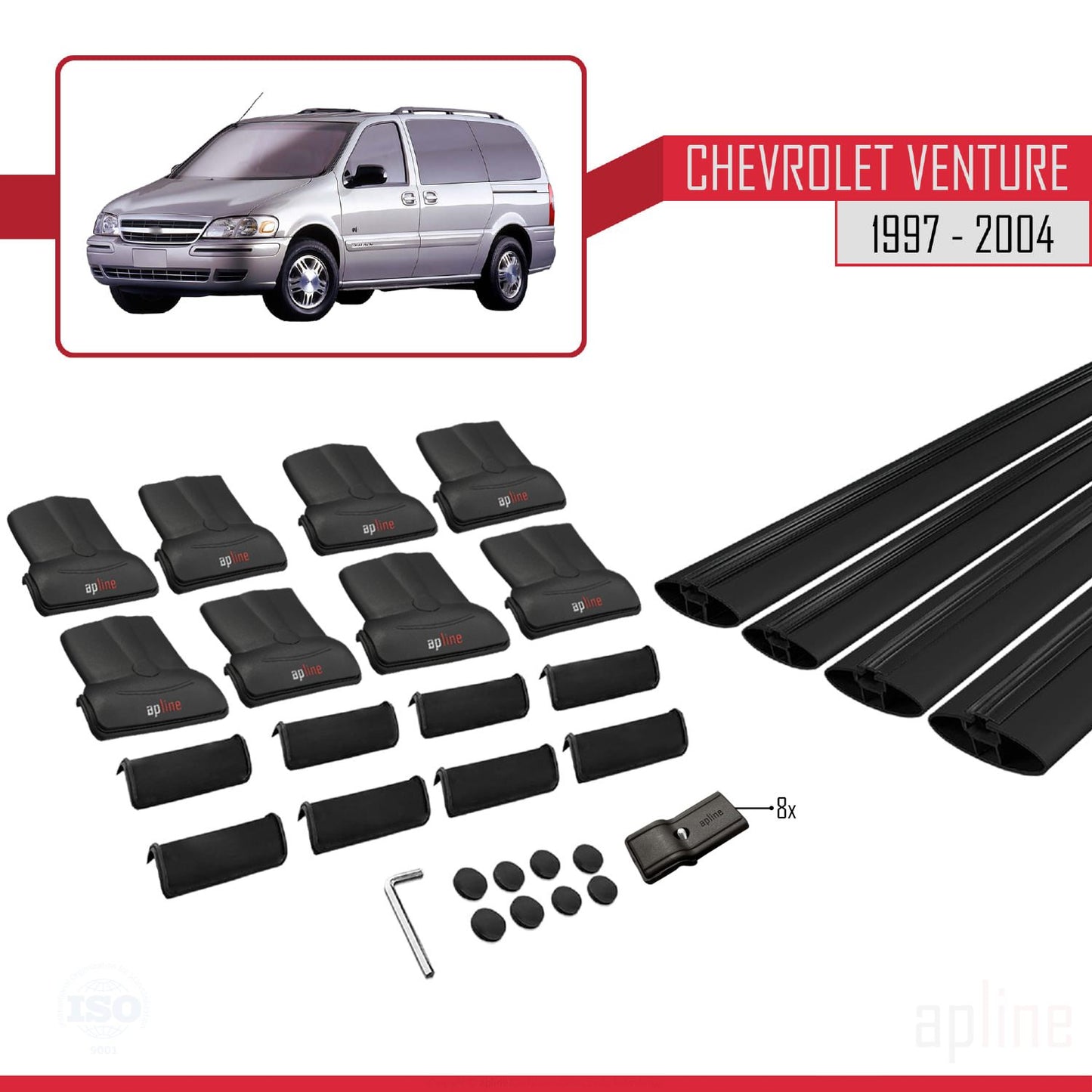 Compatible avec Chevrolet Venture 1997-2004 FLY Model Barres de Toit Railing Porte-Bagages de Voiture Noir Aluminium 4 Barres