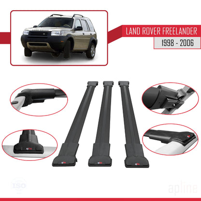 Compatible with Land Rover Freelander (L314) 1998-2006 FLY Model Car Roof Rack Cross Bar Black Aluminium 3 Bars
