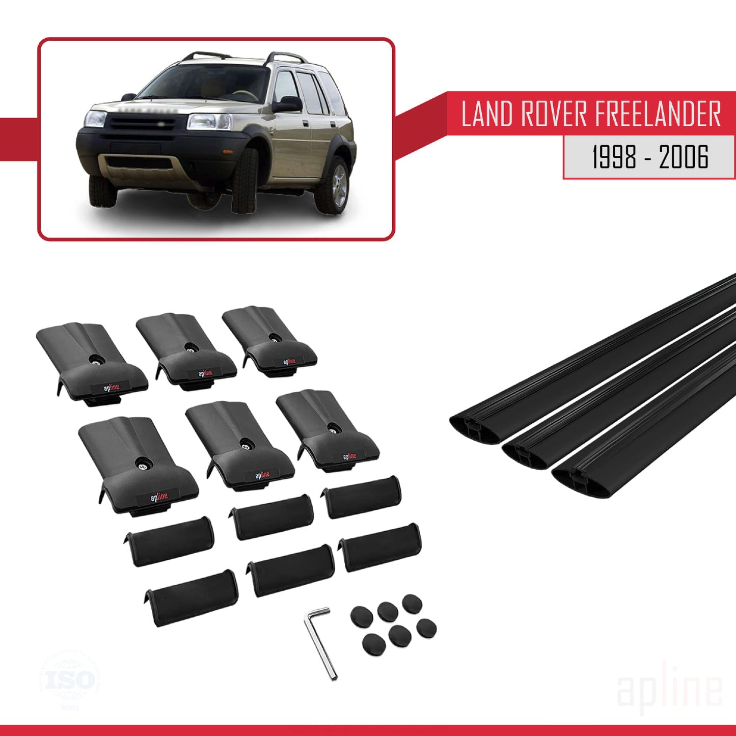 Compatible with Land Rover Freelander (L314) 1998-2006 FLY Model Car Roof Rack Cross Bar Black Aluminium 3 Bars