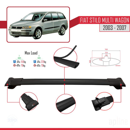 Compatible avec Fiat Stilo Multi Wagon 2003-2007 FLY Model Barres de Toit Railing Porte-Bagages de Voiture Noir Aluminium 2 Barres